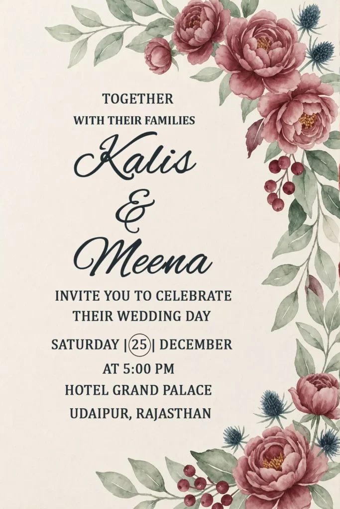 Free Burgundy Floral Wedding Invitation Psd Template | Elegant Vintage Card Design